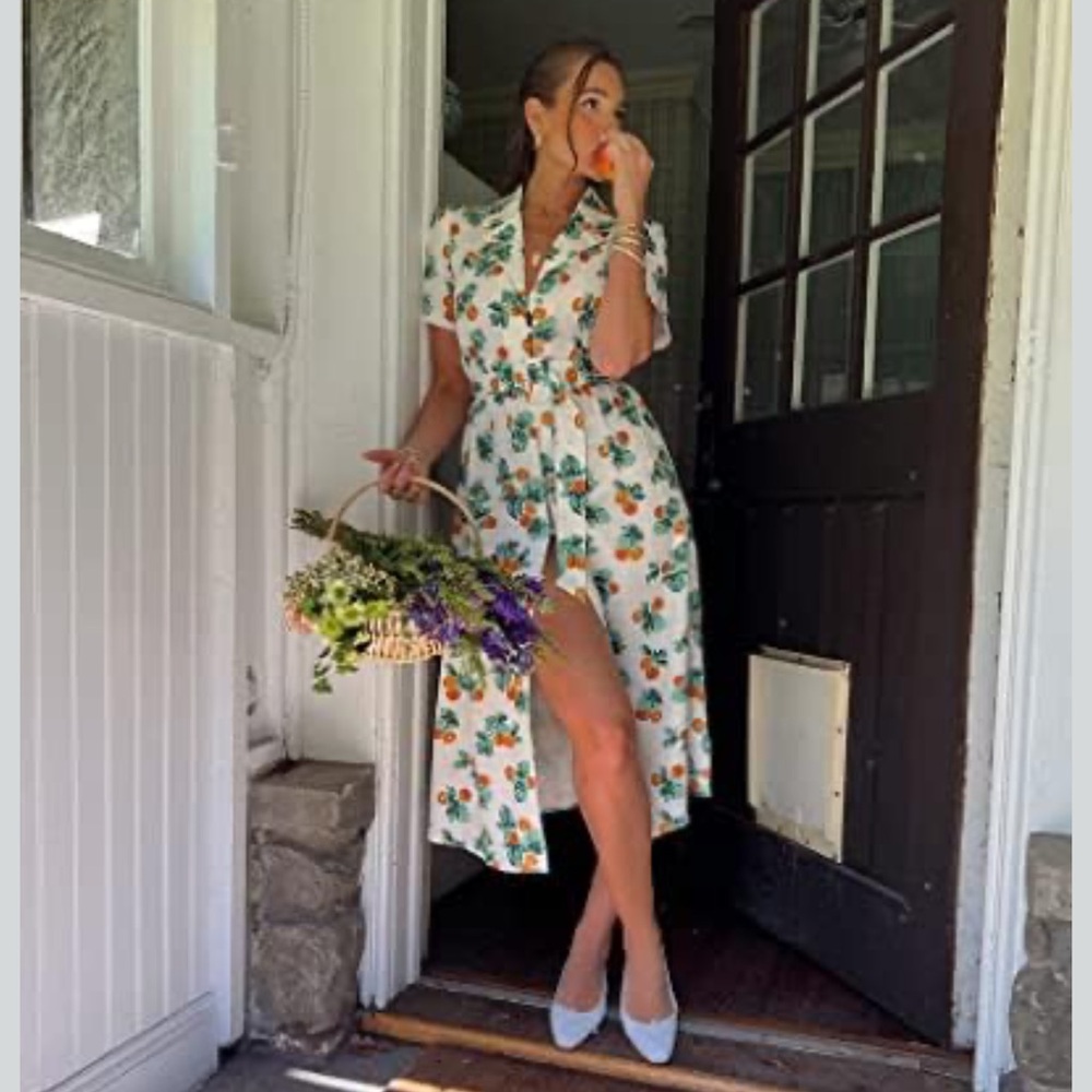 WeWoreWhat White Floral Midi Dress with Belt